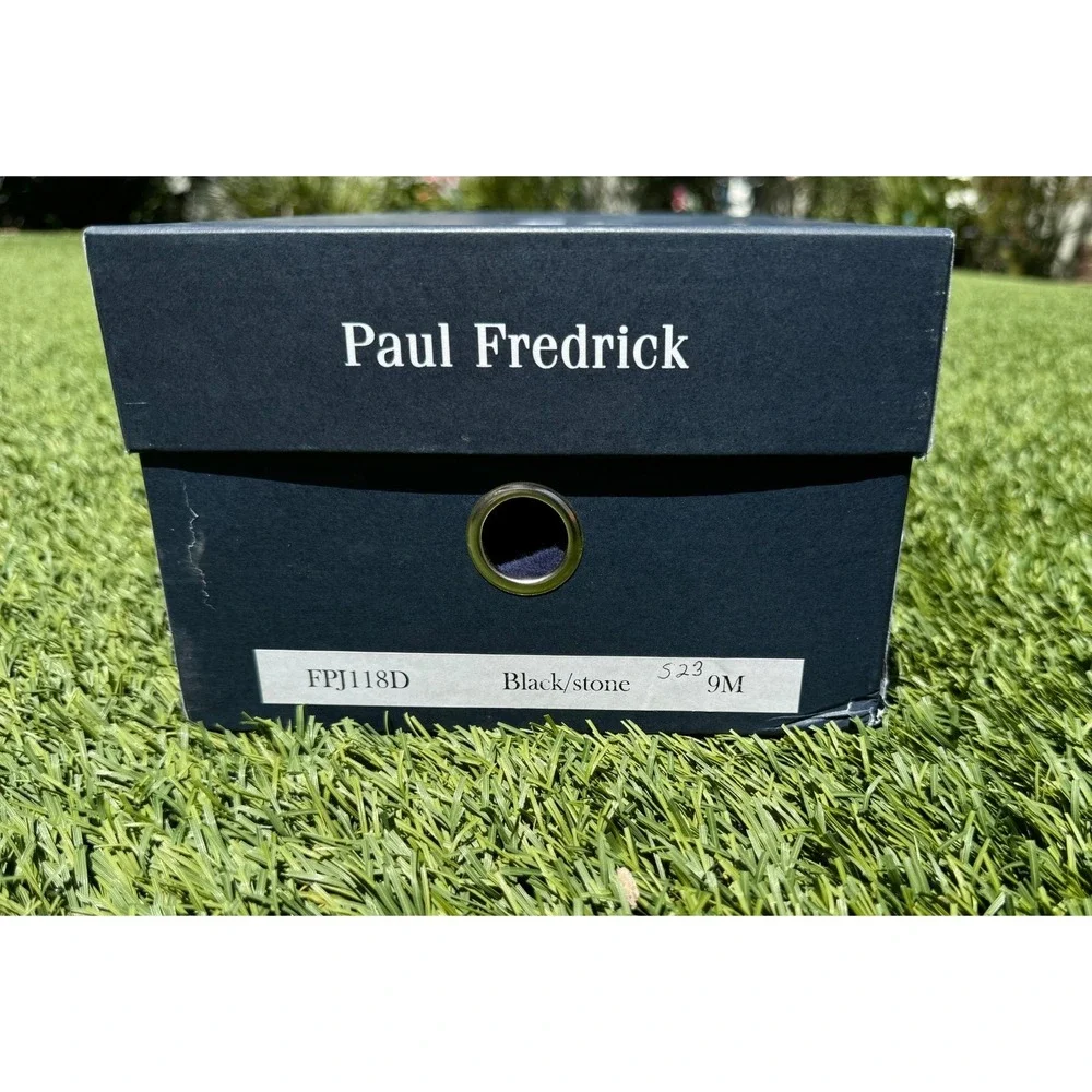Paul Fredrick Men's 9M Black Stone Leather Canvas Cap Toe Oxford Italy 3166
